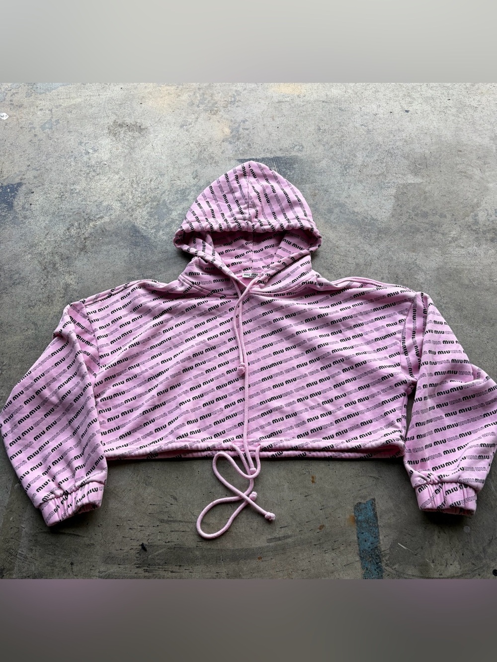 Miu Miu Cropped Hoodie All Over AOP PulloverOversized Designer
